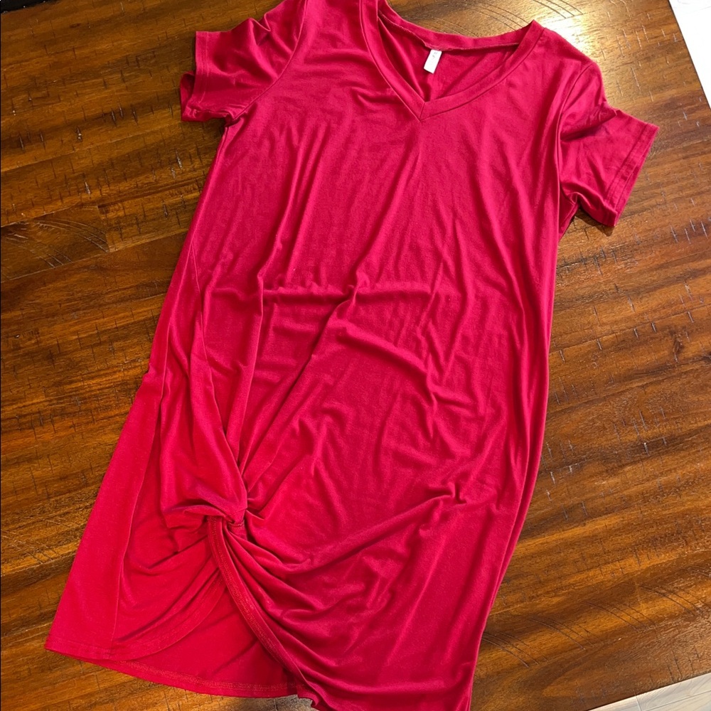 Tomato Red V-Neck Women's T-shirt Dress